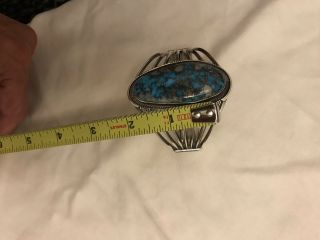 NAVAJO STERLING SILVER CUFF BRACELET w/large turquoise stone by MP 4