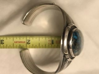 NAVAJO STERLING SILVER CUFF BRACELET w/large turquoise stone by MP 8