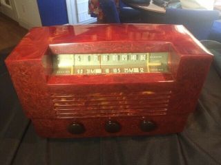 Rca Catalin Tube Radio 1946 66x8 Cond.  - Great Red/yellow Swirls