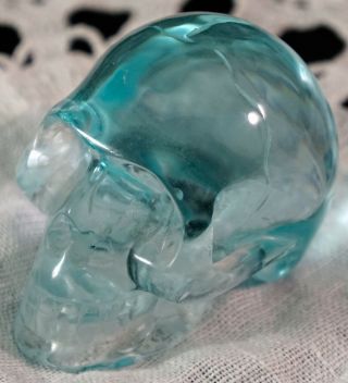 Pale Blue Carved Crystal Skull Very Realistic Features