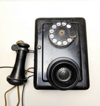 Western Electric Model 653 Bb Black Metal Wall Telephone W/rotary Dial Apt Phone