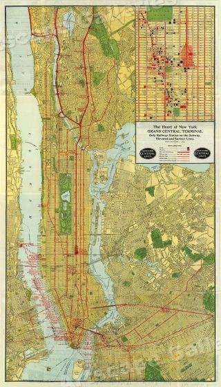 1918 Nyc Subway Art Deco Historic Manhattan Map - 20x36