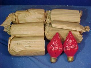 7 - 1920s Edison Christmas Red Flame Light Bulbs W Orig Package Austria