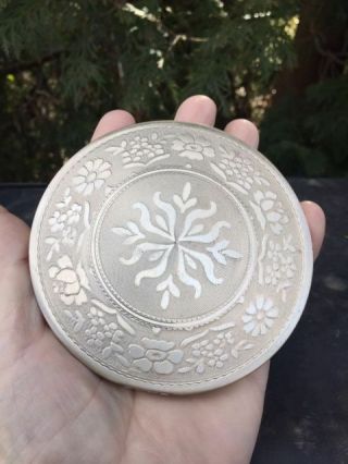 Large Antique Willy Sterling Silver Makeup Compact With Repousse Design - L