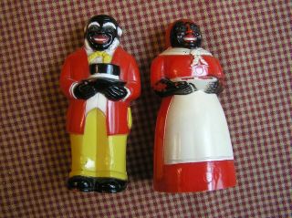 Vintage F&f Plastic Aunt Jemima & Uncle Mose Salt & Pepper Shakers Late 1940 
