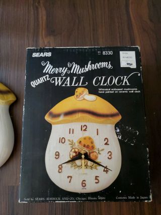 Merry Mushroom Ceramic Wall Clock - Vintage 1970 ' s Sears 4