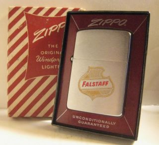 1960 Advertising Zippo Falstaff Beer Near In Red Stripe Box