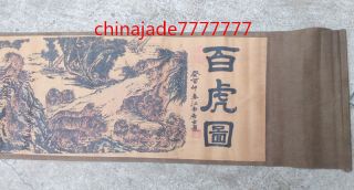 Chinese Ancient Picture Silk Paper 100 Tigers Scroll Painting