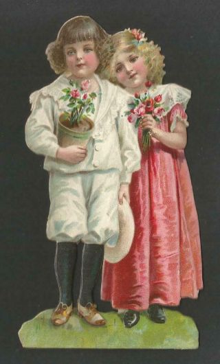 M39 - Romantic Child Couple - Large Standing Diecut Victorian Greeting Card
