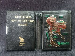 Vintage Elephant Leather Wallet Thailand Nco Open Mess Korat Air Force Base