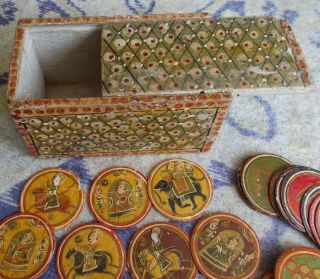 Antique Playing Cards - - " Ganjifa " Cards & Box 116 Cards - - C.  1800s