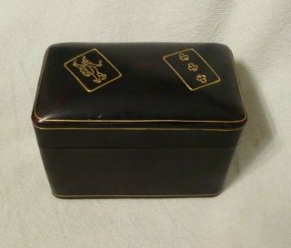 Vintage Black Lionna Firenze Italian Leather Dual Playing Card Box Case Holder