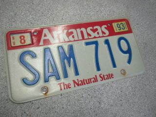 1993 Arkansas Vanity License Plate Sam 719