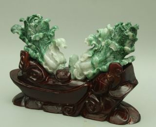 Cert ' d Untreated Green jadeite Jade Statue Sculpture couple cabbage 白菜 q71441Q5H 10