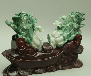 Cert ' d Untreated Green jadeite Jade Statue Sculpture couple cabbage 白菜 q71441Q5H 11