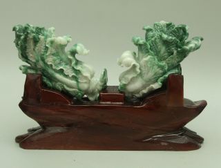 Cert ' d Untreated Green jadeite Jade Statue Sculpture couple cabbage 白菜 q71441Q5H 12