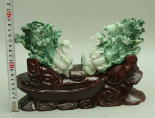 Cert ' d Untreated Green jadeite Jade Statue Sculpture couple cabbage 白菜 q71441Q5H 2