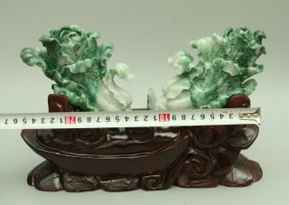 Cert ' d Untreated Green jadeite Jade Statue Sculpture couple cabbage 白菜 q71441Q5H 3