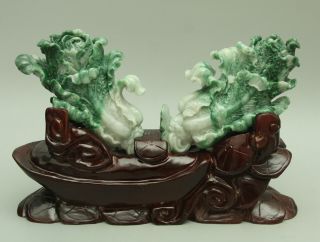 Cert ' d Untreated Green jadeite Jade Statue Sculpture couple cabbage 白菜 q71441Q5H 9