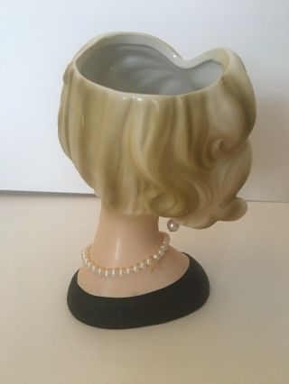 Vintage Napco Head Vase C 7472 Black Dress Pearl Necklace and Earrings 6 1/2 