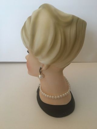 Vintage Napco Head Vase C 7472 Black Dress Pearl Necklace and Earrings 6 1/2 