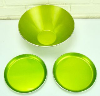3 Pc Mid - Century Modern Emalox Norway Bright Chartreuse Green Salad Bowl Set