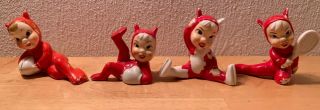 Vintage Christmas Holloween Pixie Elf Red Devil Ceramic Figurines Japan