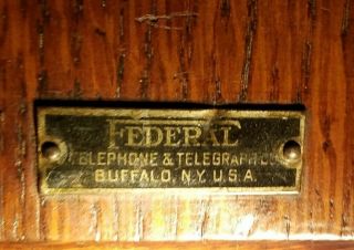Antique Hand Crank Wooden Wall Telephone Federal Telephone & Telegraph Co.  1924 6