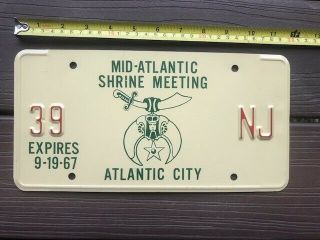 1967 Jersey License Plate Mid - Atlantic Shrine Meeting Atlantic City Masonic