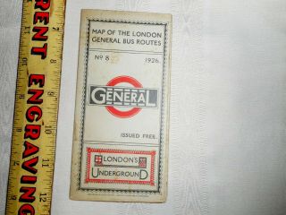 1926 No.  8 Map Of The London General Bus Motor Omnibu Coach Underground