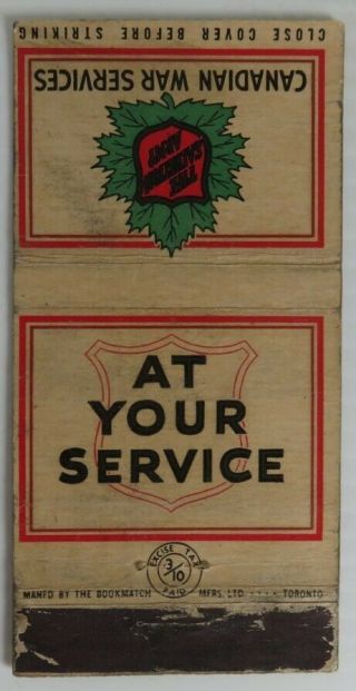 Vintage Wwii Salvation Army Canadian War Services Matchbook Cover (inv24367)