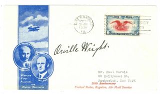 Orville Wright Signed 1928 Cover,  Anniverary Airmail Service,  Wright Brothers