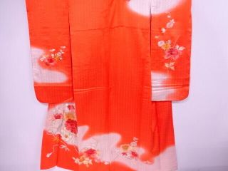 76200 Japanese Kimono / Vintage Furisode / Embroidery / Floral Plants & Dru