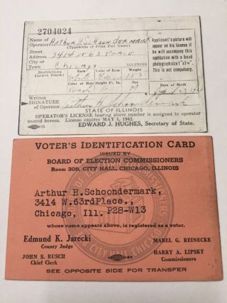 1942 Illinois Il Drivers License And Voters Identification Id Card