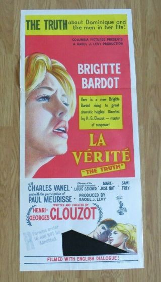 La Verite 1960 Cinema Daybill Movie Film Poster Brigitte Bardot Rare