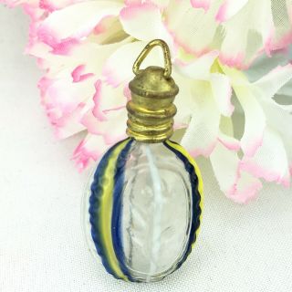 Vintage Mini Hand Blown Swirl Glass Perfume Bottle Embossed Pendant Germany