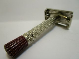 Vintage Gillette Red Tip Handle Butterfly Safety Razor W/c - 1 Date Code