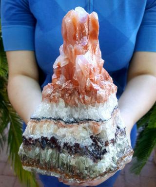 Spectacular Large Gallery 8 1/2 Inch Tri Color Banded Calcite Crystal