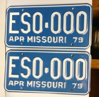Vintage 1979 Missouri License Plates April Es0 - 000 Test Plates ? Rare