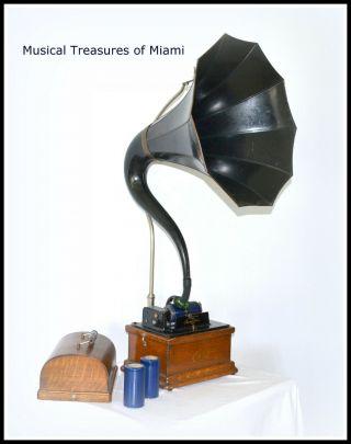 Edison Fireside Cylinder Phonograph With Cygnet Horn,  Bonus - We Ship Worldwide