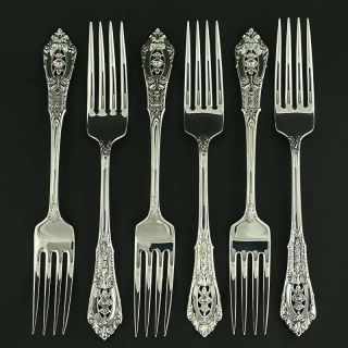 Set Of 6 Wallace Dinner Forks - Sterling Silver 1934 Rose Point 7 1/2 "