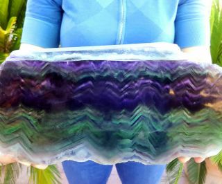 Large Very Decorative 12 7/8 Inch Multicolor Zoned Fluorite Crystal Slab