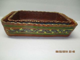 Vtg Set Of 2 Mexican Tlaquepaque Pottery Nesting Rectangular Dishes