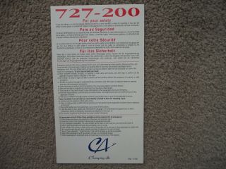 Champion Air Boeing 727 200 Airline Safety Card 1998