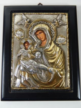 Greek Byzantine Orthodox Christianity Silver/gold Icon Virgin Mary&jesus Christ