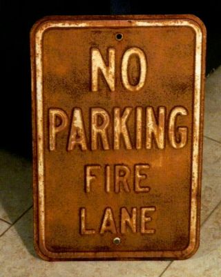 Vintage No Parking Fire Lane Street Metal Steel Embossed Stamped Sign