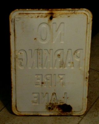 Vintage NO PARKING FIRE LANE Street Metal Steel Embossed Stamped Sign 2