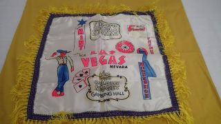 Vtg Las Vegas Satin Pillow Slip Cover Fringe Souvenir 1950 