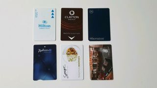 Six Hotel Room Key Cards,  Ritz Carlton,  Bellagio,  Sheraton,  Hilton,  Radisson