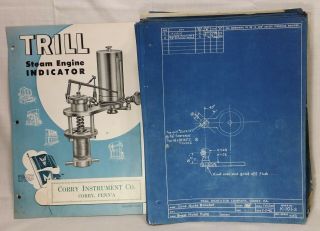 1944 Trill Steam Engine Indicator Blueprint Set & Brochure Corry Instrument Co.